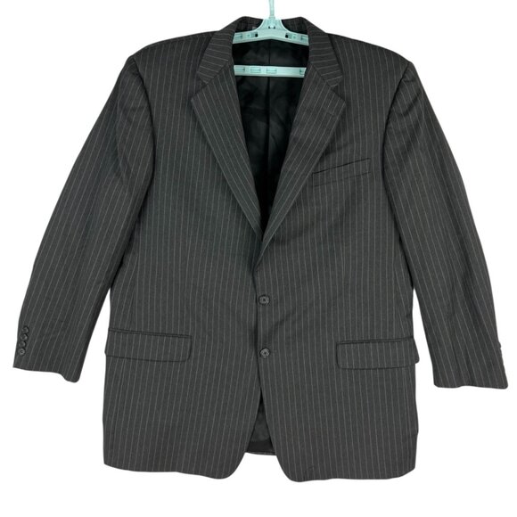 Hickey Freeman Men's Black Pinstripe Wool Blazer Jacket Coat Size 46 Long - Picture 1 of 12